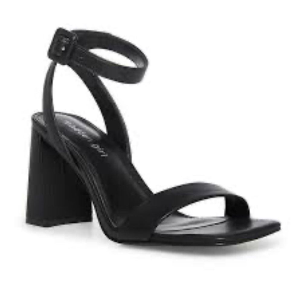Madden Girl Winnii Black Ankle Strap Black Heel Sandals